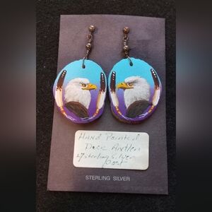 Hand-Painted Deer Antler NAVAJO Eagle Earrings